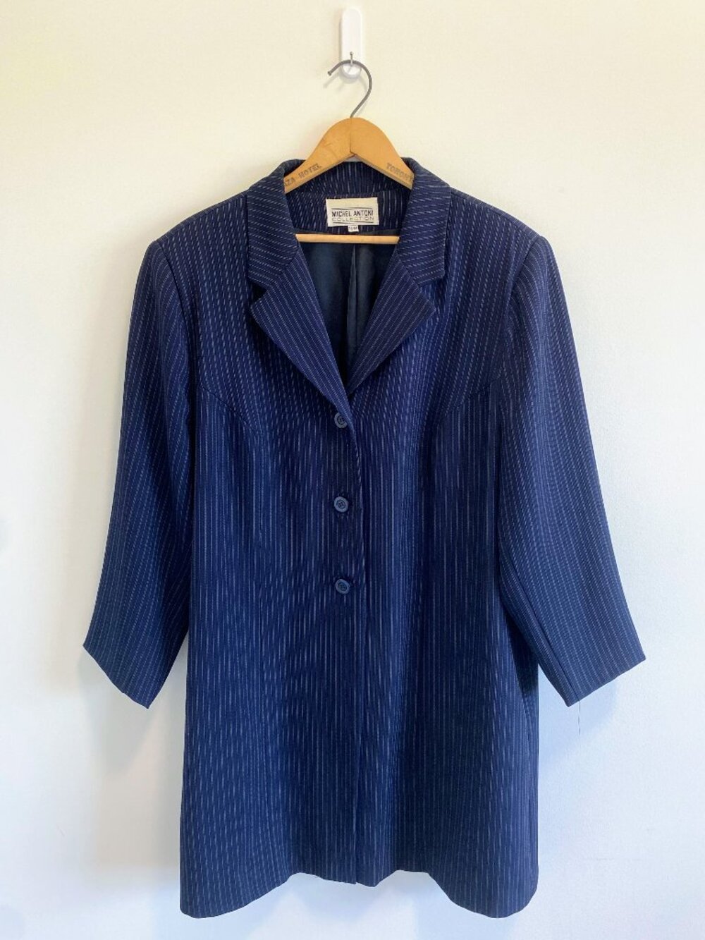 Vintage Navy Blue Pinstripe Boyfriend Blazer / 80s / Made in Canada